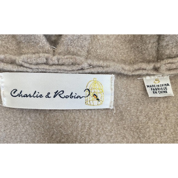 Charlie & Robin Anthropologie Tan Brown Boiled Wool Ruffle embroidered Jacket S - Picture 4 of 4